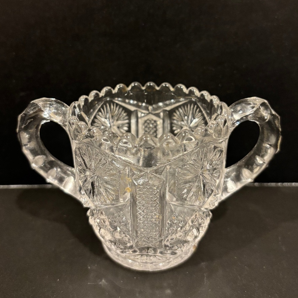 Vintage Imperial Glass Toothpick Holder Hobstar, Scalloped Rim, Double Handle